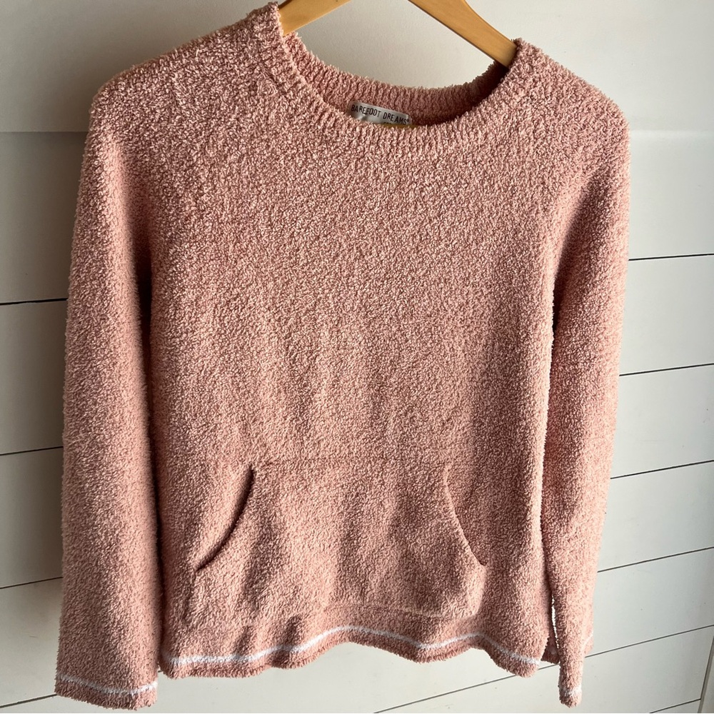 Barefoot Dreams Women’s Soft Peach Pink Crew Neck Sweater Kangaroo Pocket Size M